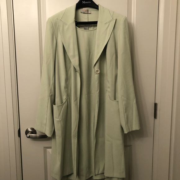 Soft Key Lime Coloured long sleeved jacket and sleeveless dress combo - Picture 2 of 7